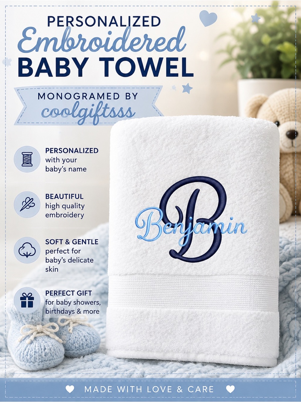 Personalized Baby Bath towels. Embroidered. Personalize with a name or monogram